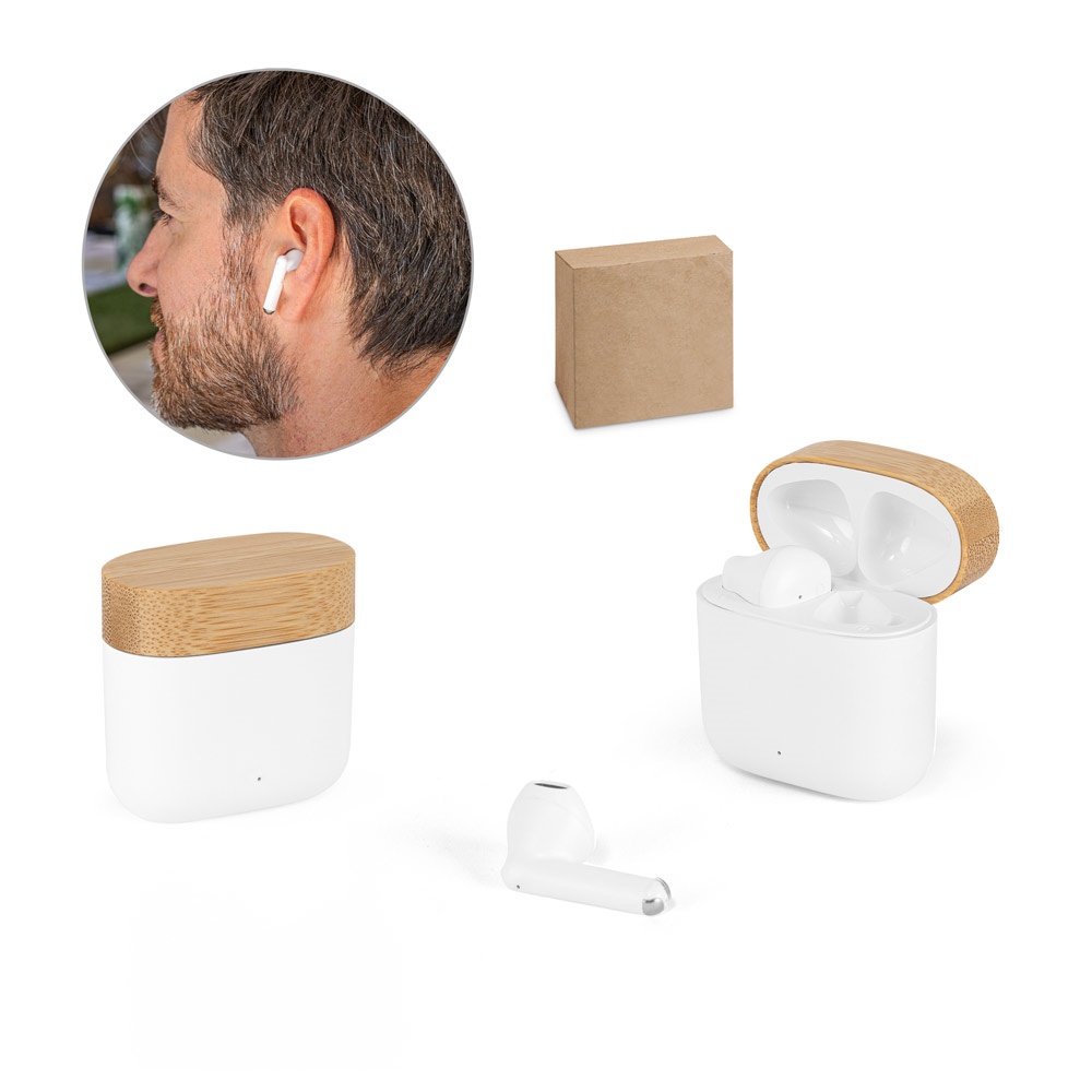 COBAIN. Auriculares inalámbricos con 5 horas de autonomía, fabricados con ABS reciclado (100% rABS) y bambú.