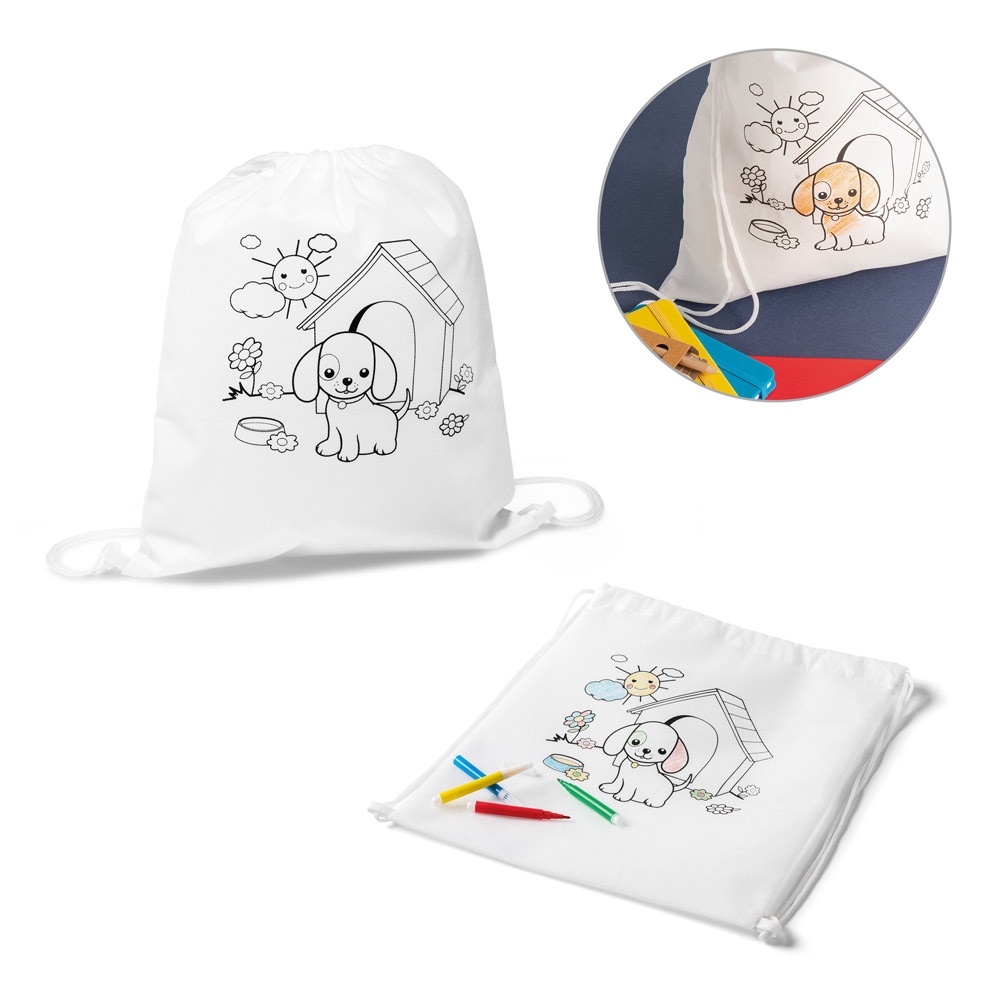 DIBUJOS. Mochila con cordón y dibujo para colorear (80 g/m²)