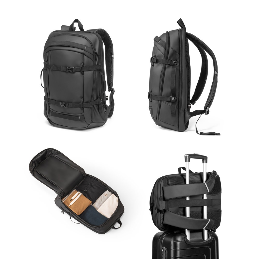 KAMPALA. Mochila para portátil de 17,3 pulgadas fabricada con poliéster reciclado de alta densidad 900D con revestimiento resistente al agua y forro de poliéster reciclado 210D.