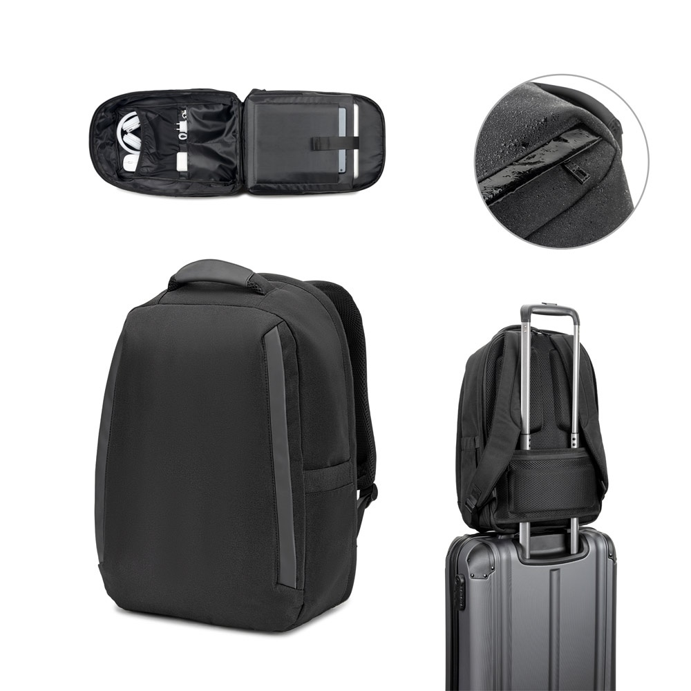 YANGON BPACK. Mochila antirrobo, fabricada en poliéster reciclado de alta densidad 600D con revestimiento hidrófugo, para portátil de 17,3".