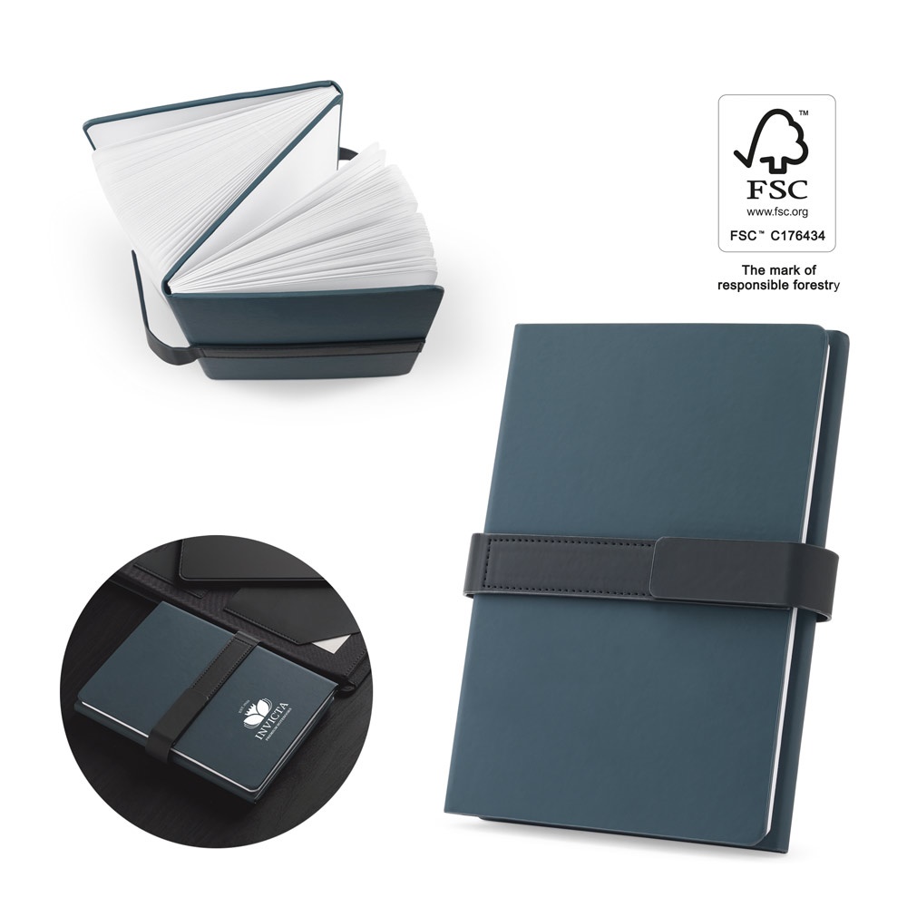 SANDERSON. Cuaderno A5 de PU (50% reciclado) con dos blocs: páginas rayadas y páginas en blanco.