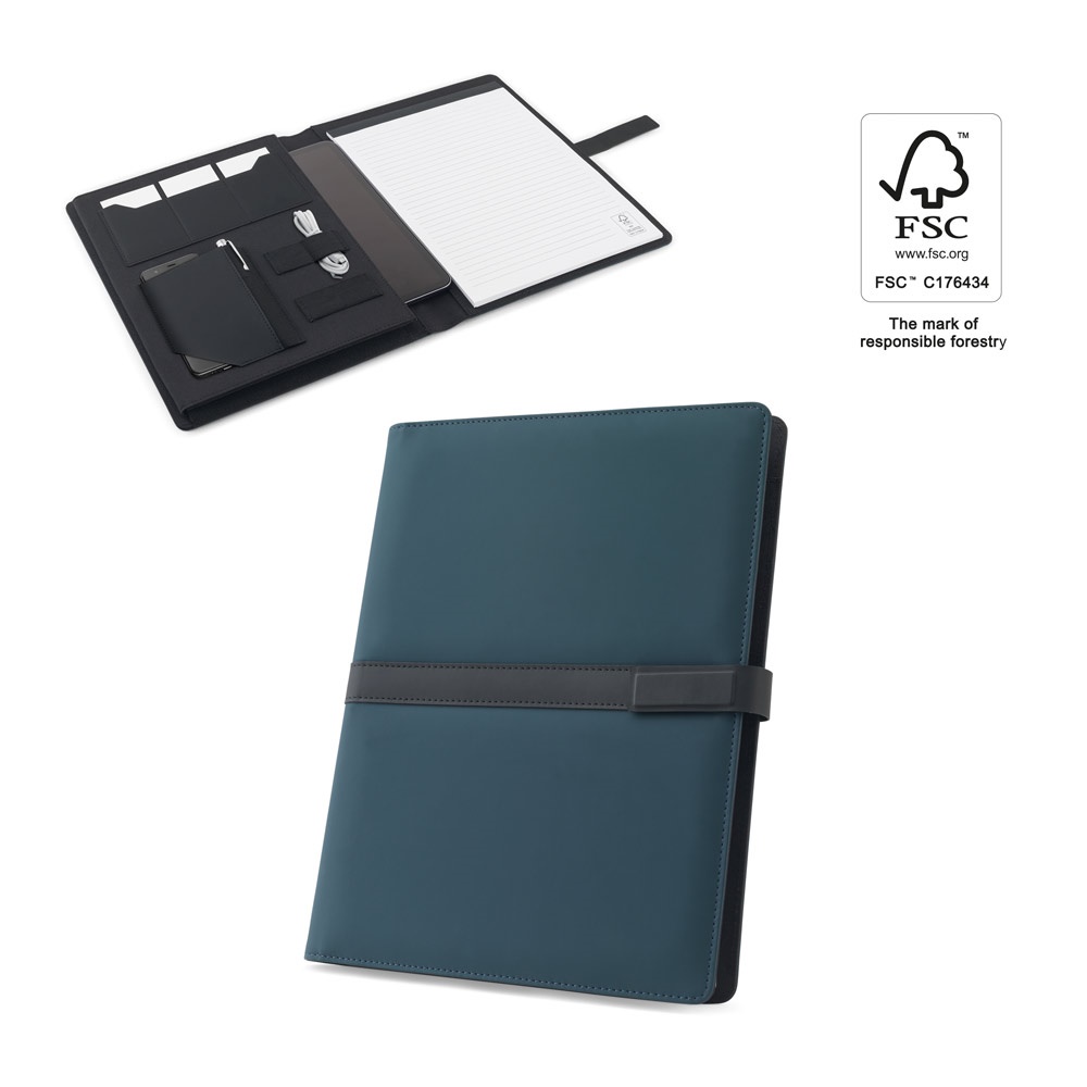 CARPETA SANDERSON. Carpeta A4 de PU (50% reciclado) con cierre magnético y bloc de notas rayado.