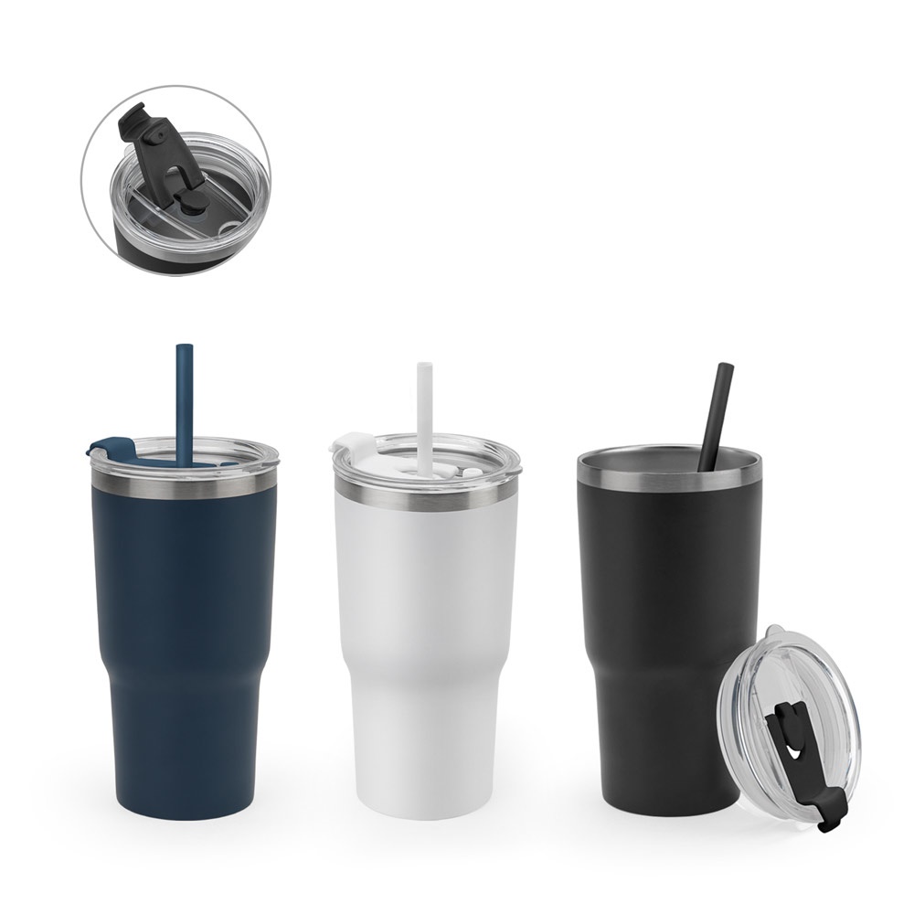 Taza de viaje compacta JOYNER M. fabricada en acero inoxidable (91% reciclado) con doble pared con aislamiento al vacío y acabado mate, 600 ml.