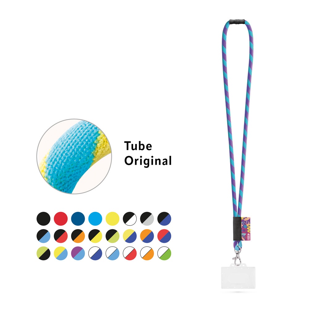 WATFORD. SET Tubo largo para cordón (Ø 7 mm) con mosquetón de 9 mm, cierre de seguridad de Ø 7 mm y portatarjetas/tarjetas rígido de 91 x 68 mm.