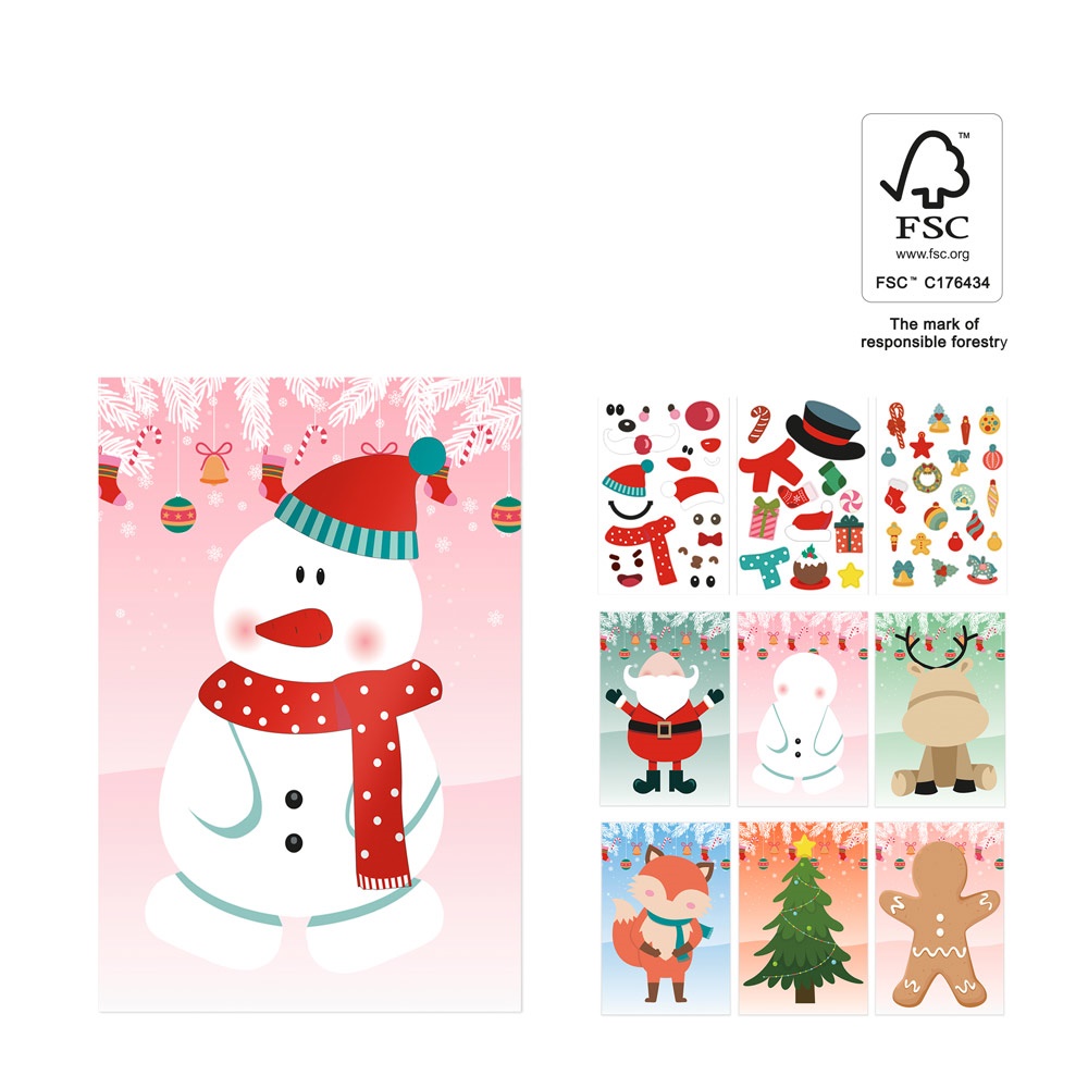 GLIMN. Juego de seis láminas con figuras navideñas y tres láminas de pegatinas.