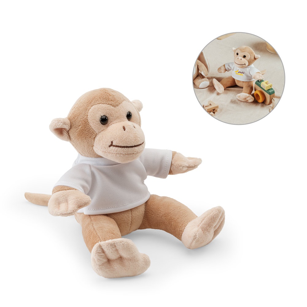 MONO. Mono de peluche con una camiseta.