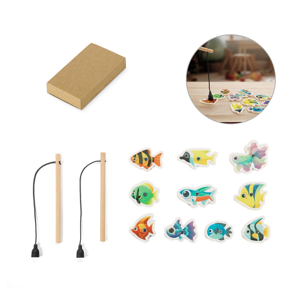 PESCADOS. Set de pesca compuesto por 10 peces de madera, ideal para niños.