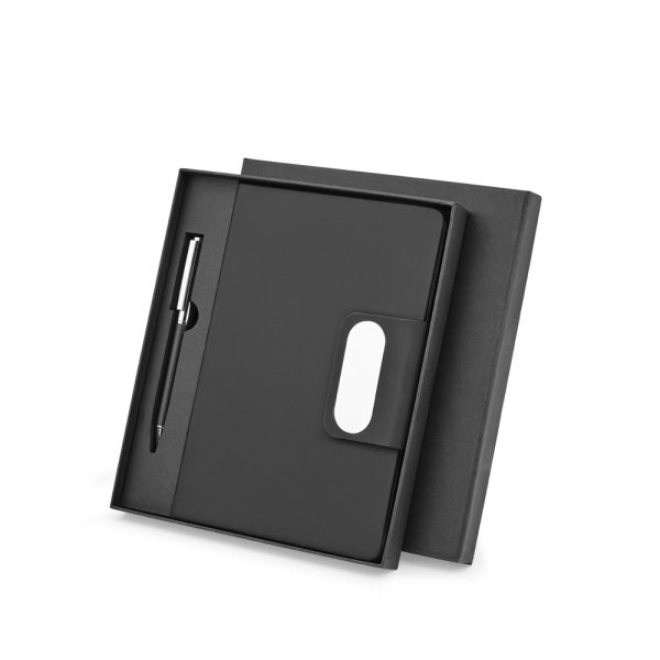 GARRETT. Set compuesto por 1 bolígrafo y 1 bloc de notas, fabricado en poliuretano y acero inoxidable. - 103 - Negro