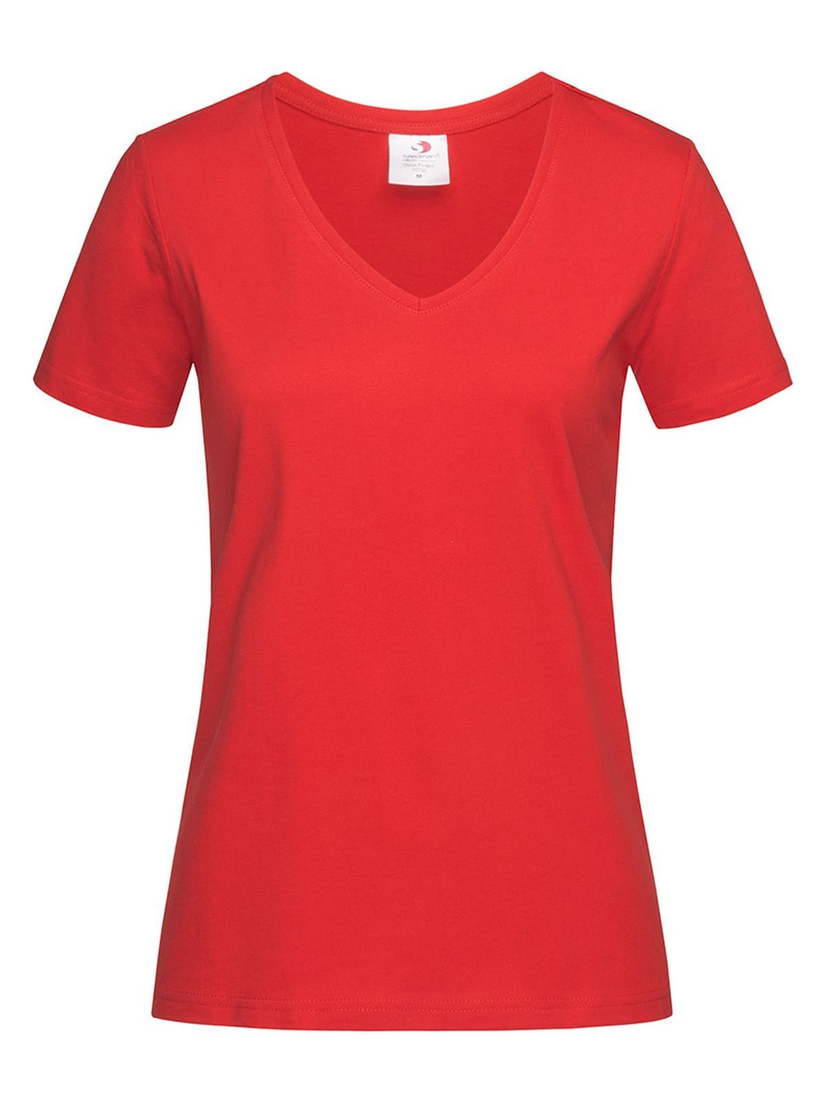 Camiseta clásica con cuello en V para mujer - SRE - Rojo Escarlata