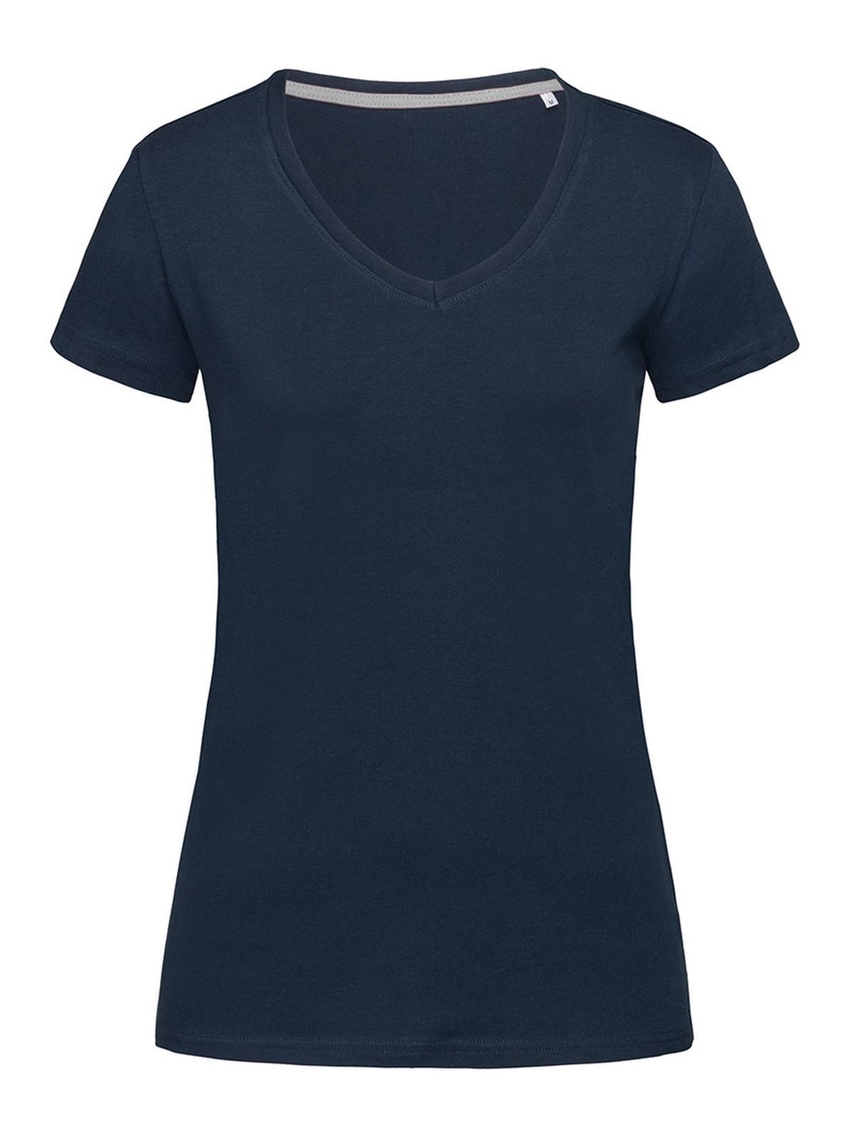 Camiseta elástica con cuello en V para mujer - MAB - Azul Marino