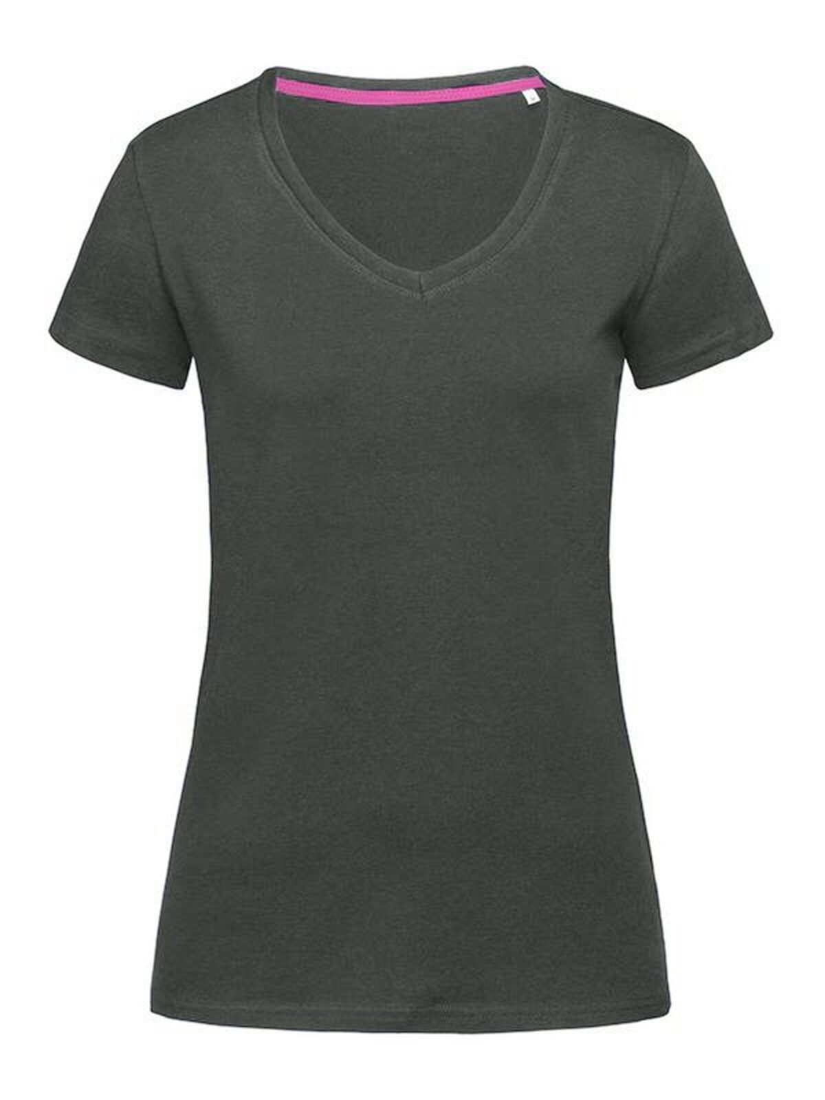 Camiseta elástica con cuello en V para mujer - gris pizarra