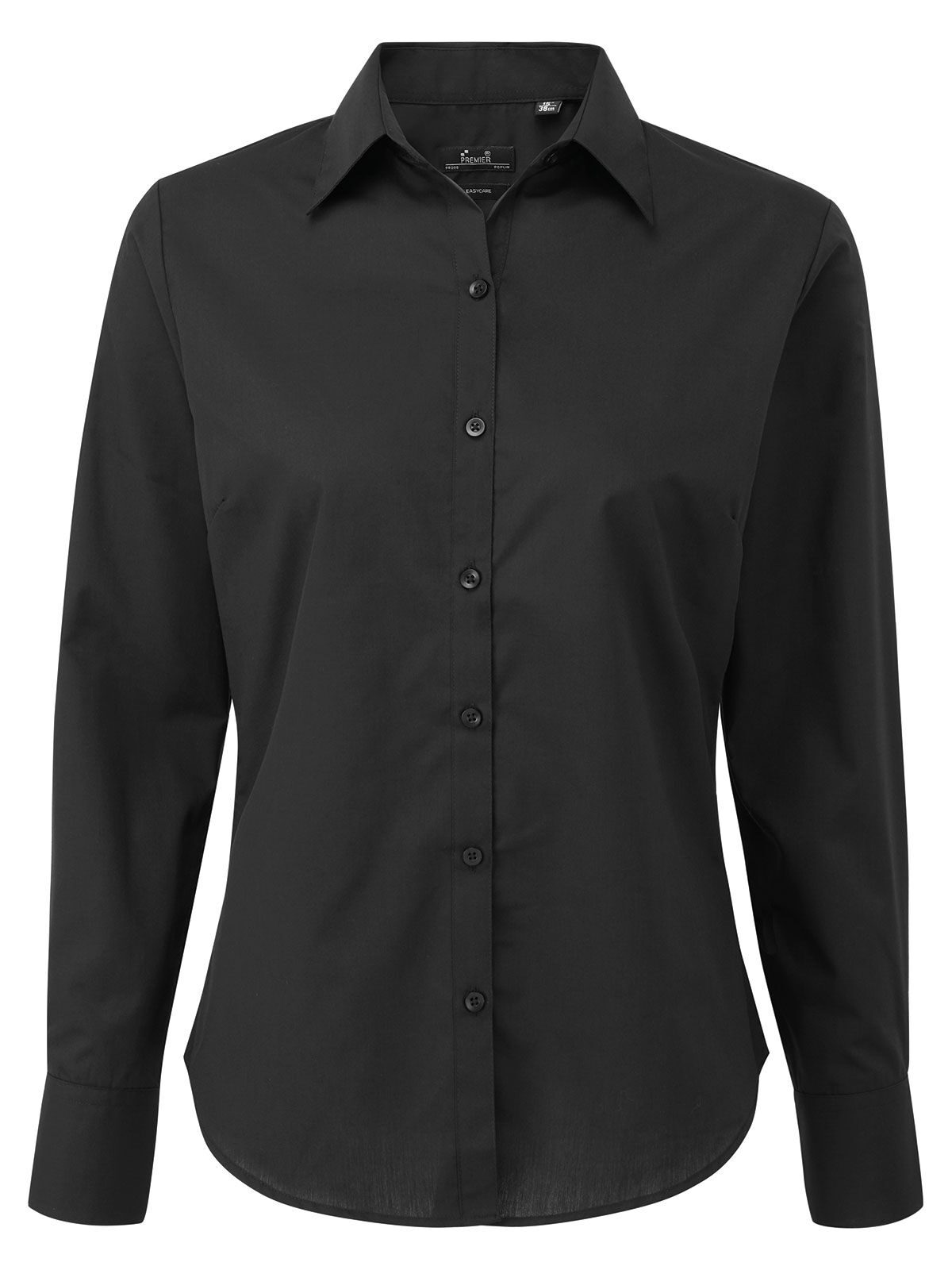 Blusa de manga larga de popelina para mujer - BLAC - Negro