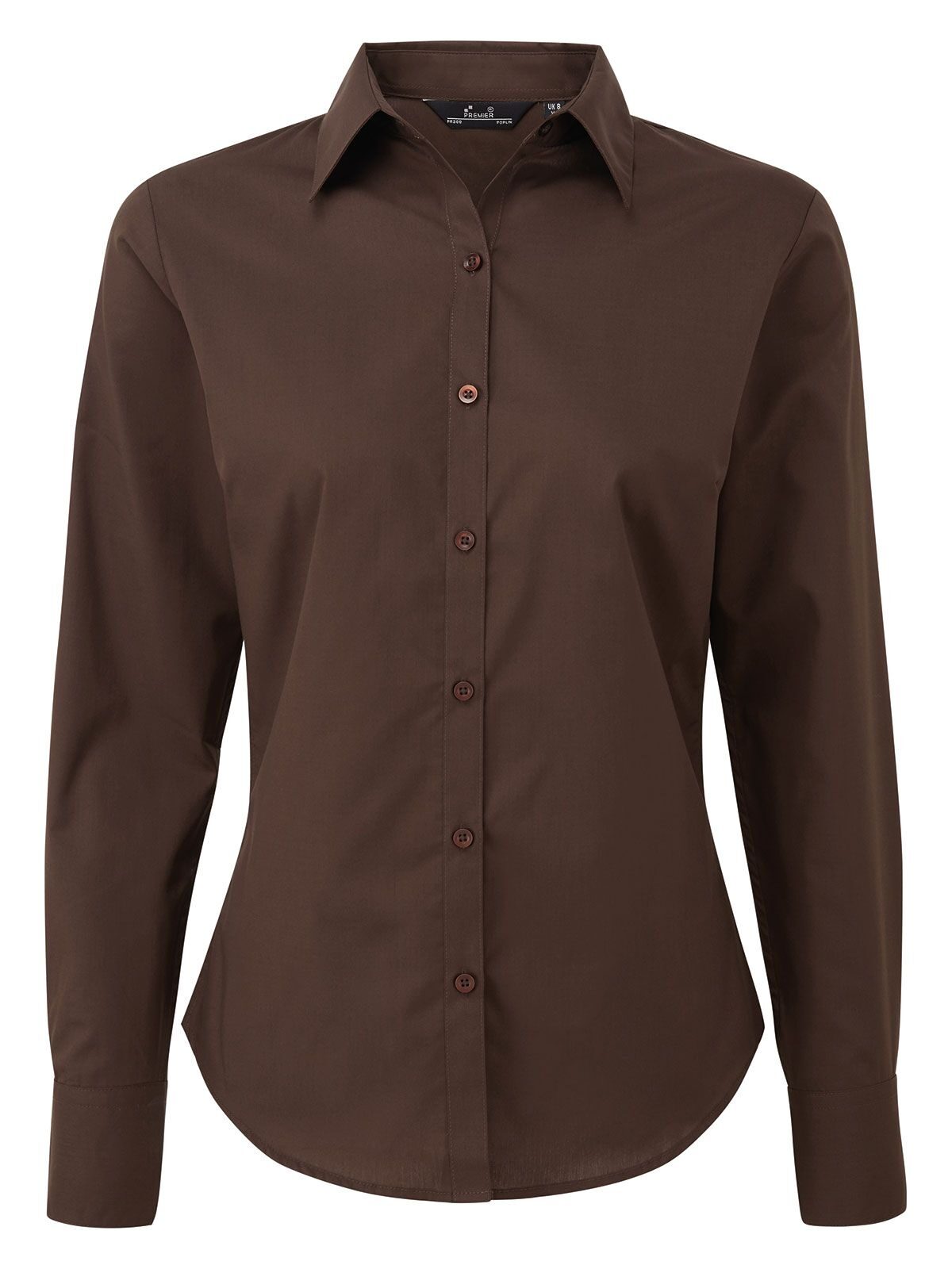 Blusa de manga larga de popelina para mujer - BROW - Marrón