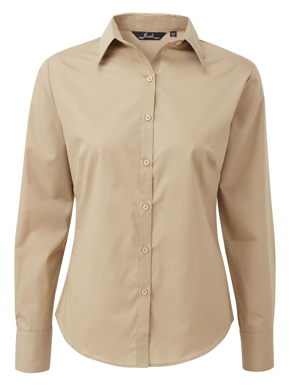 Blusa de manga larga de popelina para mujer - KHAK - Caqui