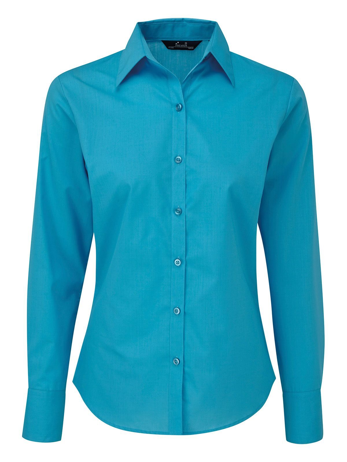 Blusa de manga larga de popelina para mujer - TURQ - Turquesa