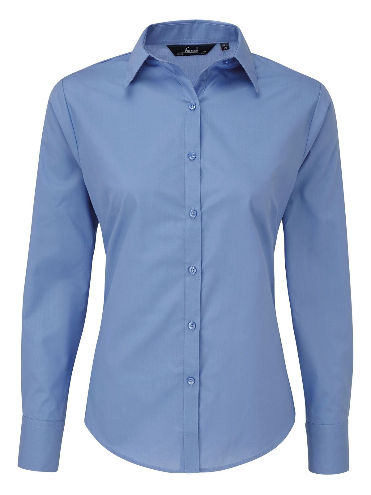 Blusa de manga larga de popelina para mujer - MBLU - AZUL MEDIO